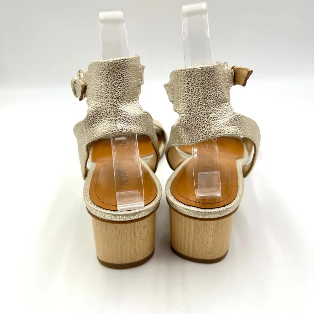 NYDJ Womens Size 9.5 Georgia Gold Wood Block‎ Heels Dress Sandals Shoes